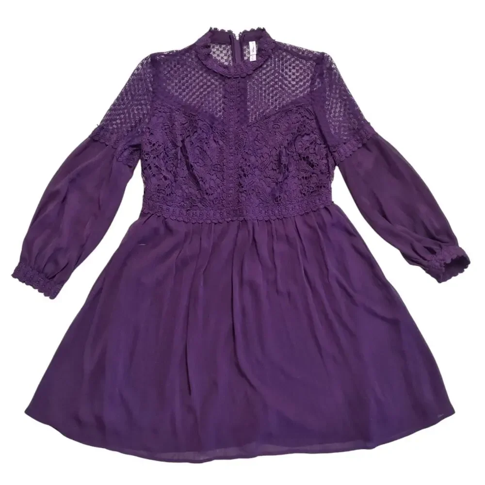 Girls Purple Party Dress Size M Special Occasion Sheer Chiffon Lace A-line